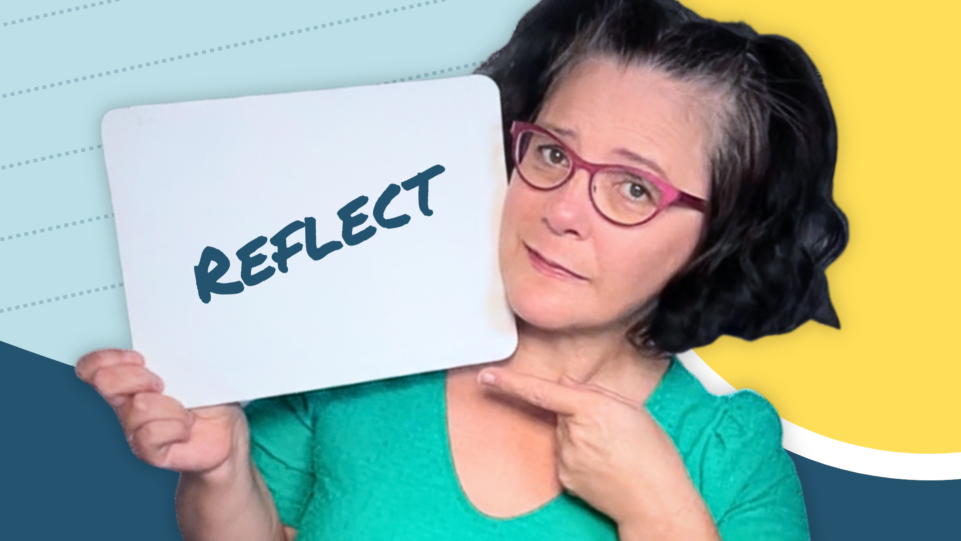 Academic coach holding a whiteboard that says “Reflect,” representing structured reflection, deliberate practice, and professional growth for tutors and executive function coaches.