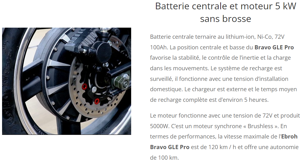 Batterie centrale et moteur 5 kW sans brosse