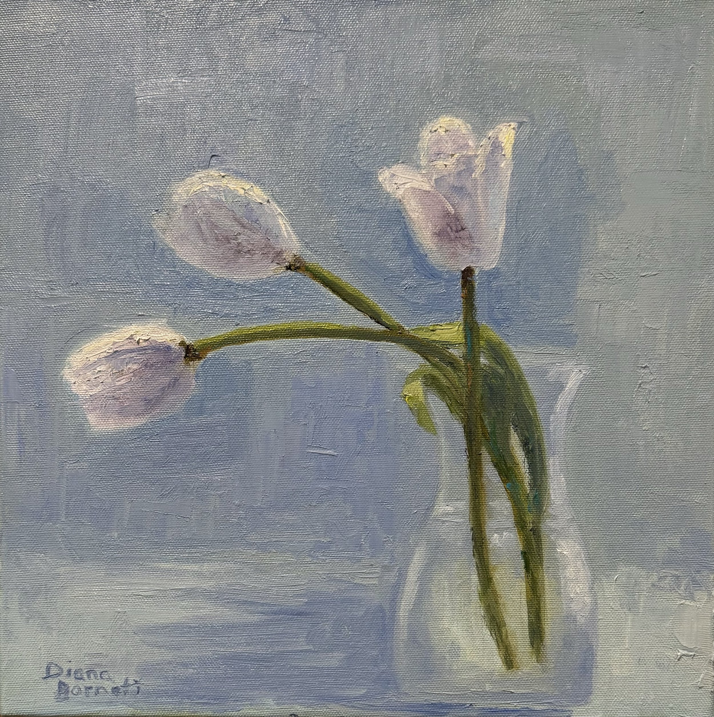 Spring Tulips in Vase 12x12 oil on canvas $360
