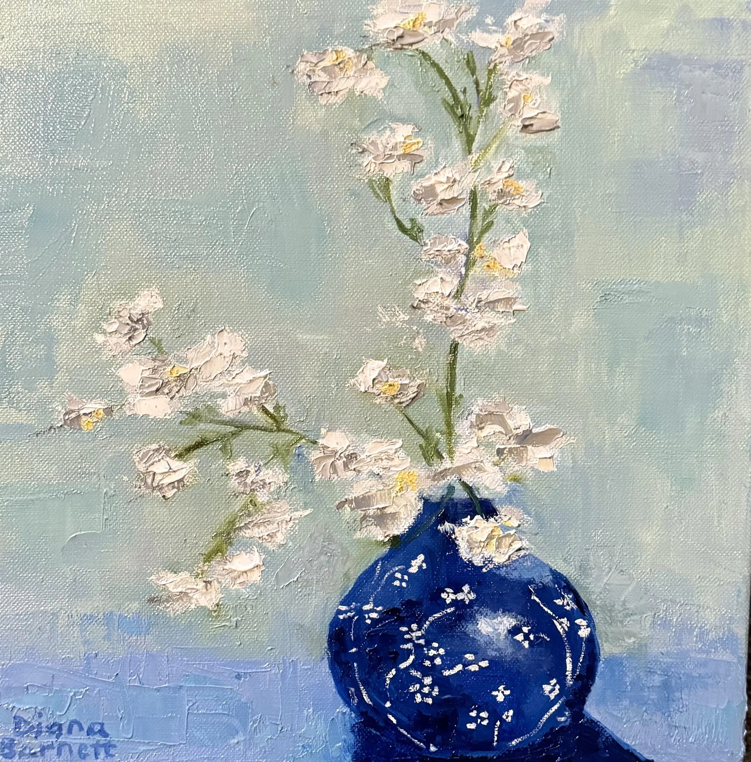 Flowers in Blue Vase 12x12 oil on canvas $360