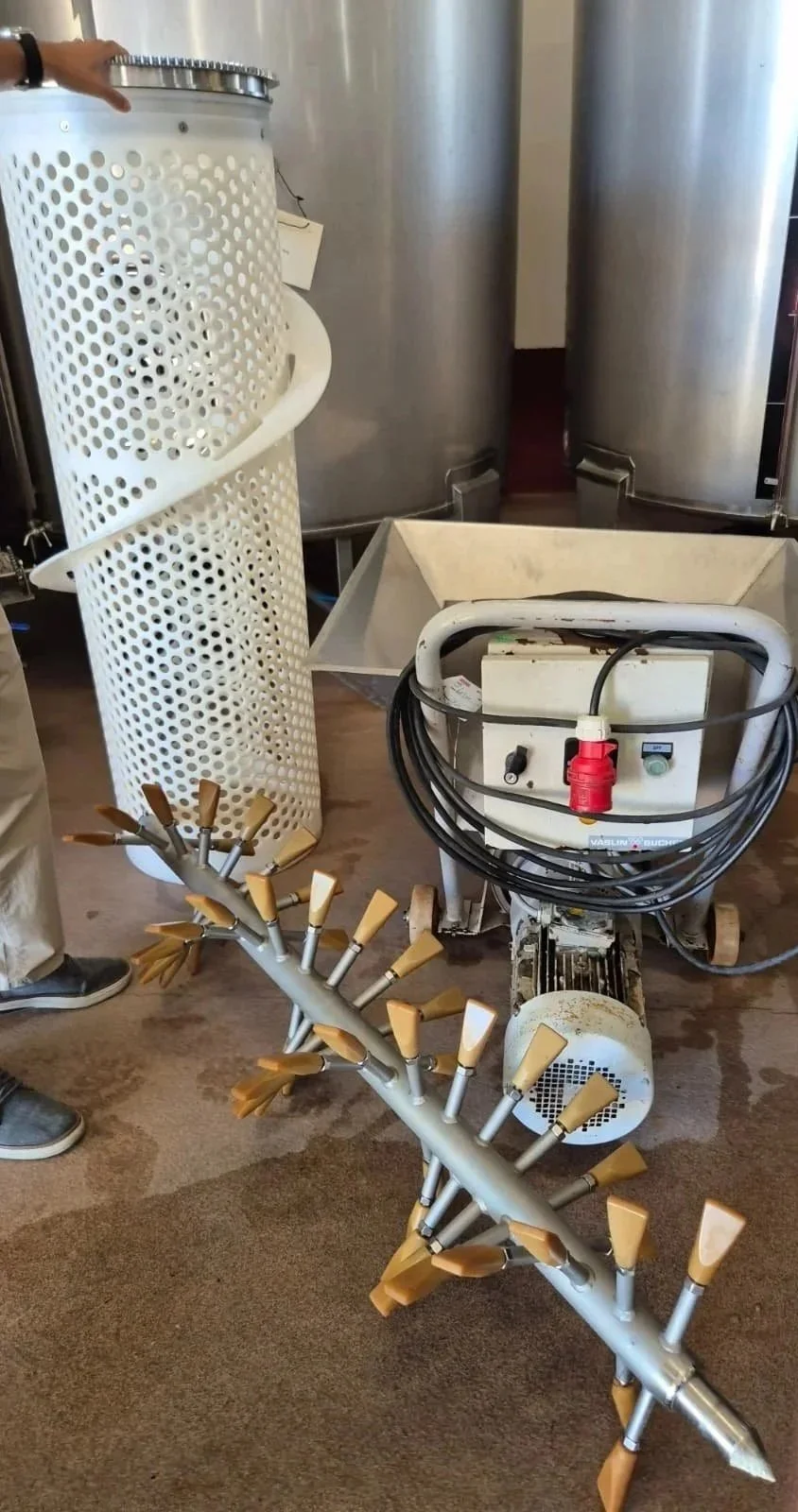 Equipamento para desengaçar as uvas feito em plástico da Quinta do Monte D’Oiro
