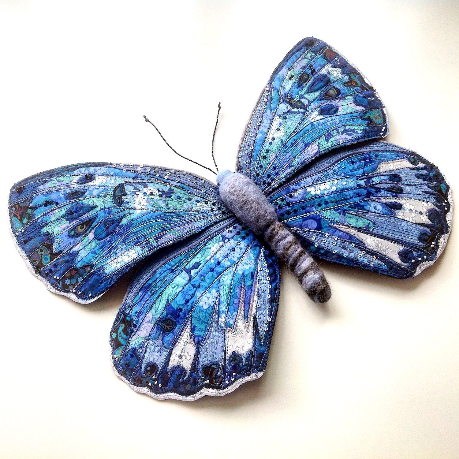 Fine art embroidered butterfly brooch