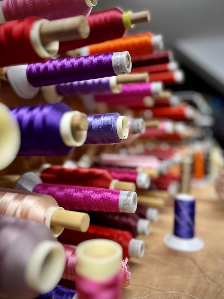 Reels of embroidery threads 