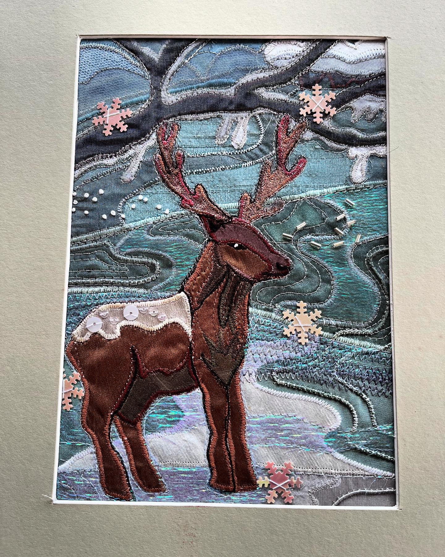 Found this little embroidery in a drawer this morning, silk appliqu&eacute;, free motion embroidery and beading #embroiderersofinstagram #applique