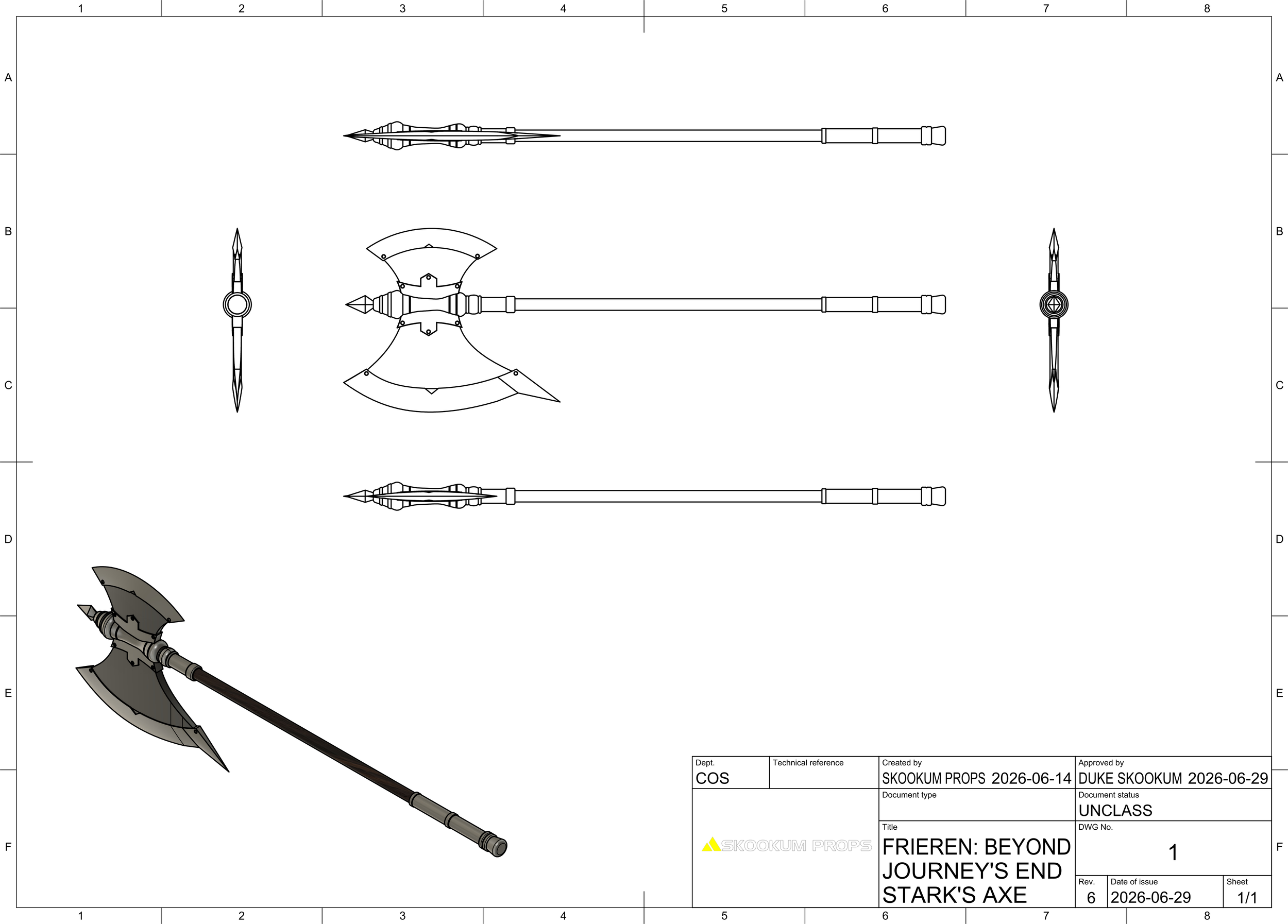 Stark's Axe 3D Model for Cosplay Inspired by Frieren: Beyond Journey's End