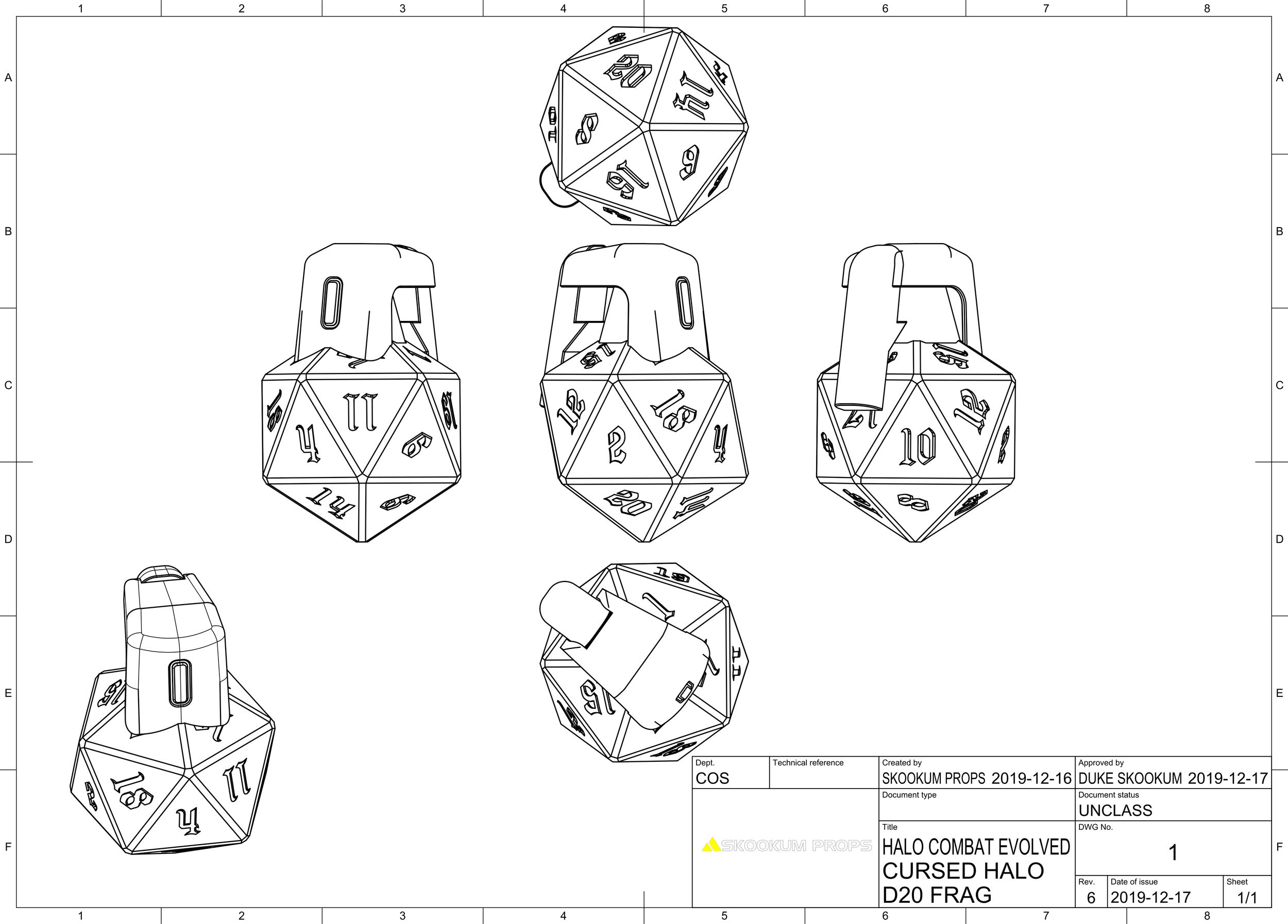 d20 Grenade 3D Model for Cosplay Prop Inspired by Cursed Halo