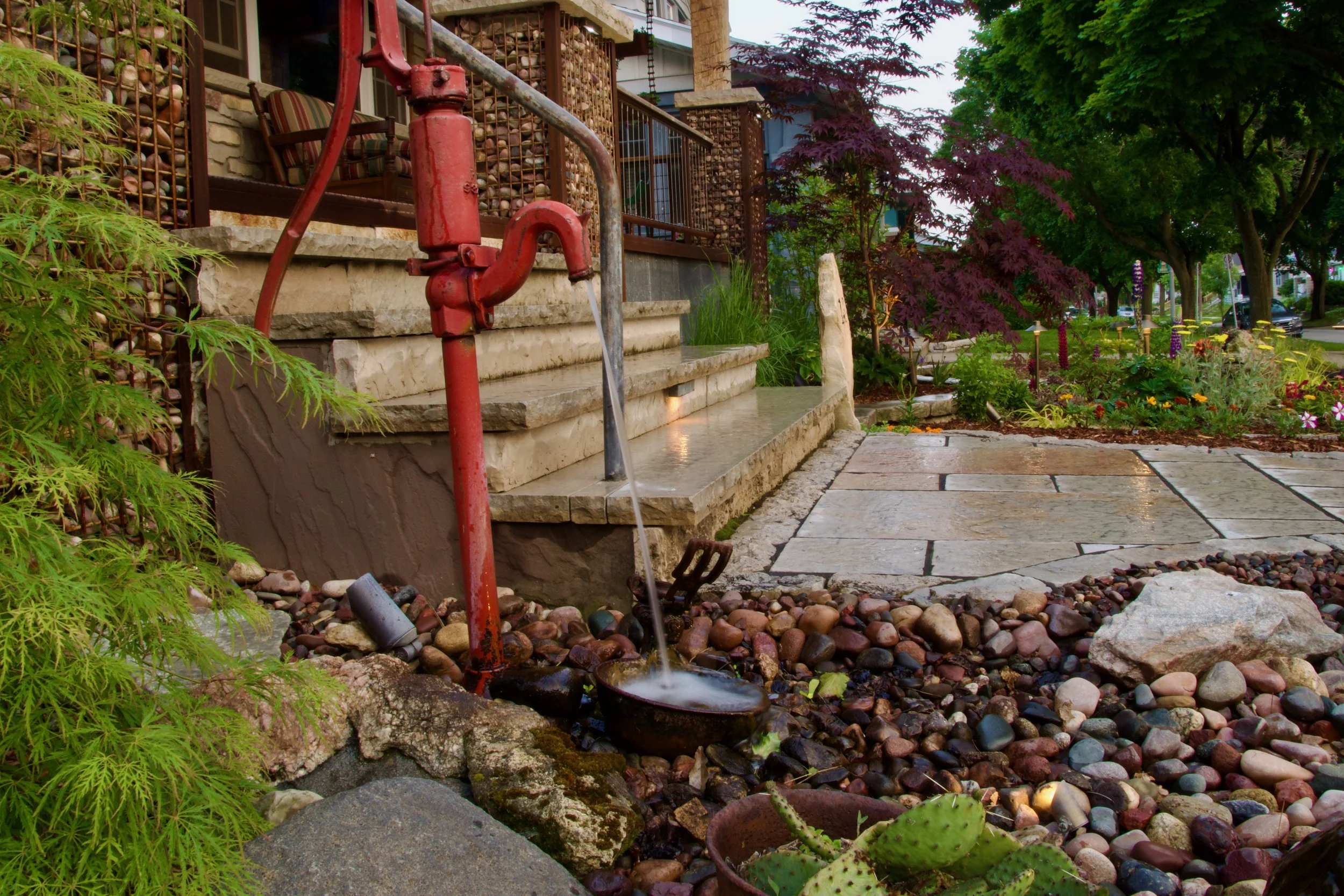 antique water pump as a water feature