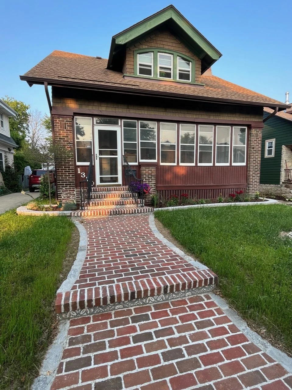 brick walkway and front steps