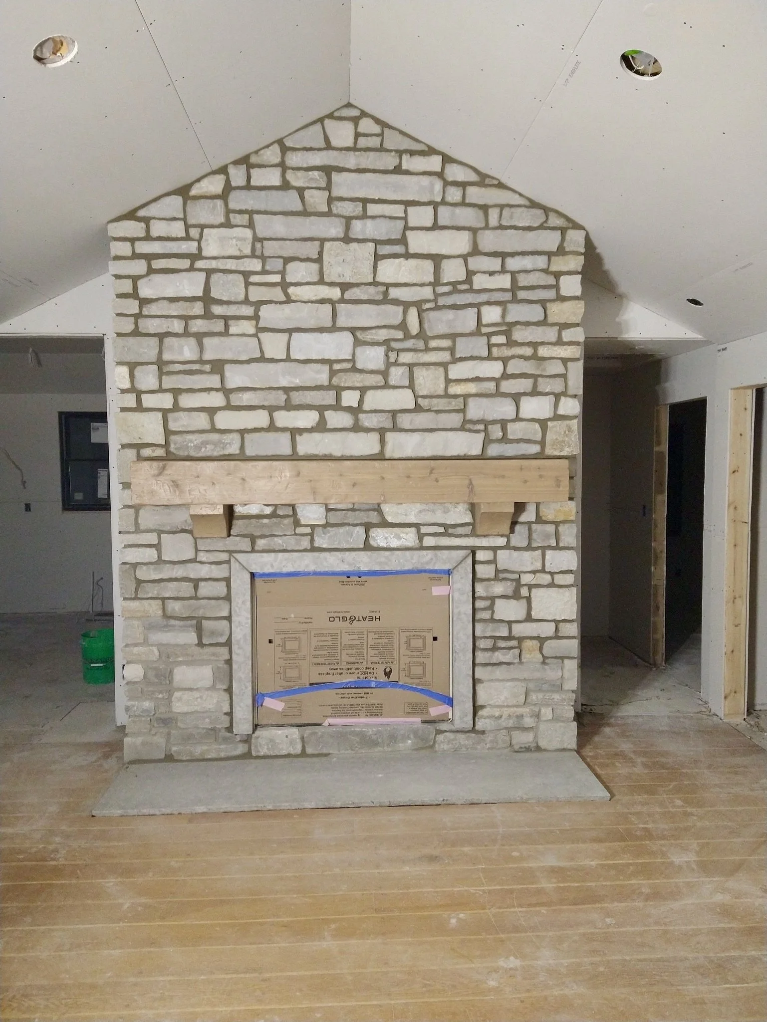 Stone indoor fireplace