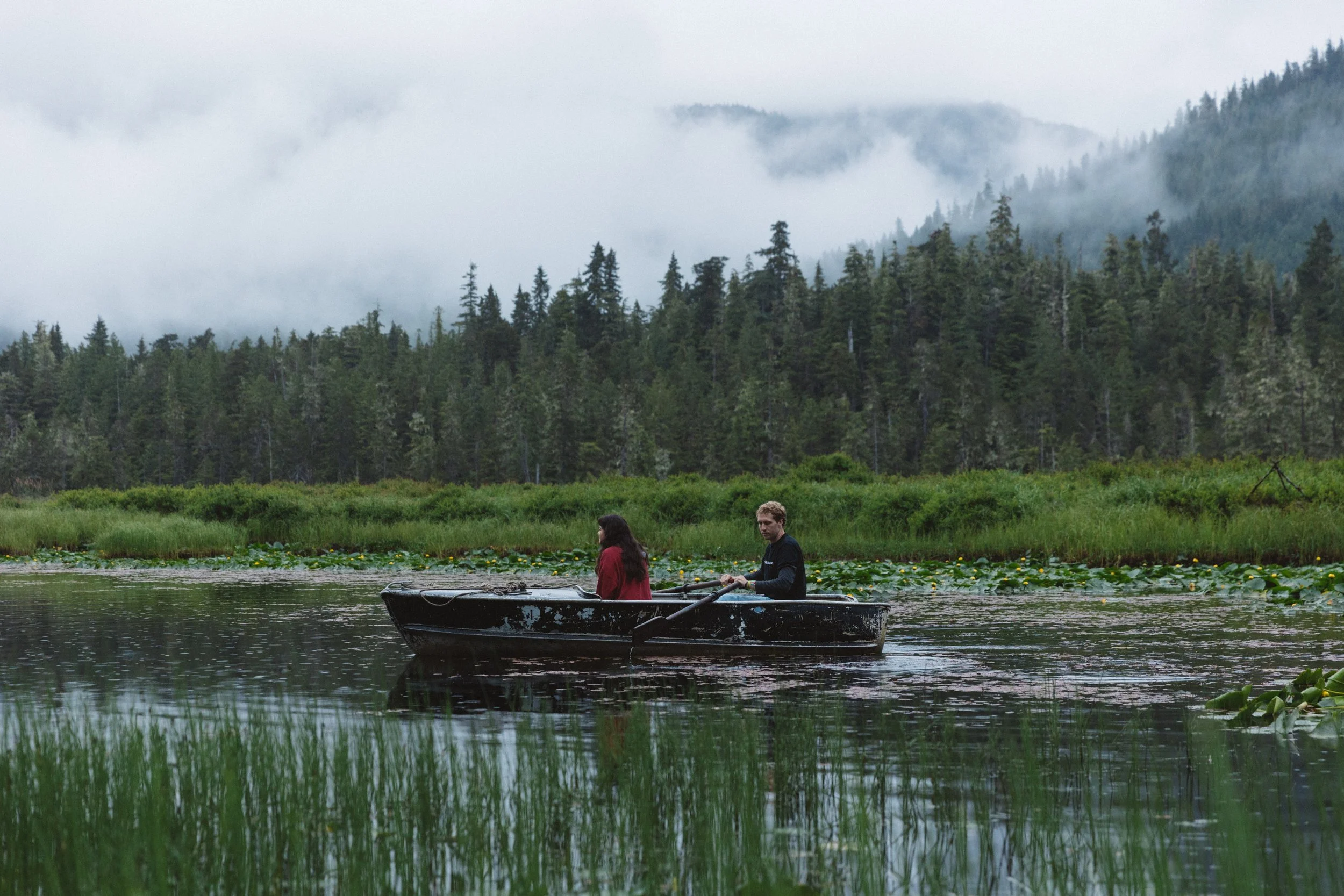 Canoe over Pat’s Lake during a cool, foggy day.