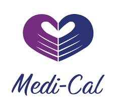 Logo of Medi-Cal featuring a purple and blue heart with lines inside and the text 'Medi-Cal' underneath.