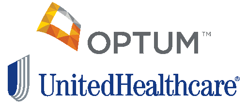 Optum and UnitedHealthcare logos on a black background.
