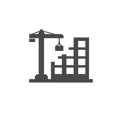 Icon of a construction crane next to a partially built brick wall.