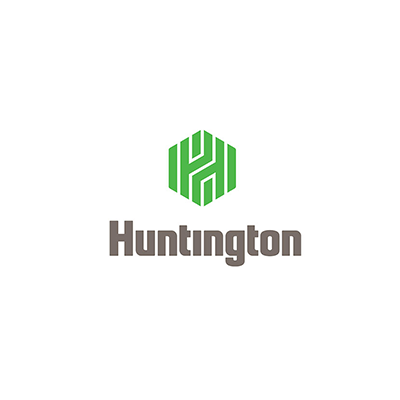 Huntington bank logo with green geometric emblem and gray text