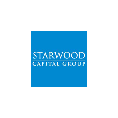 Starwood Capital Group logo with white text on a blue background.