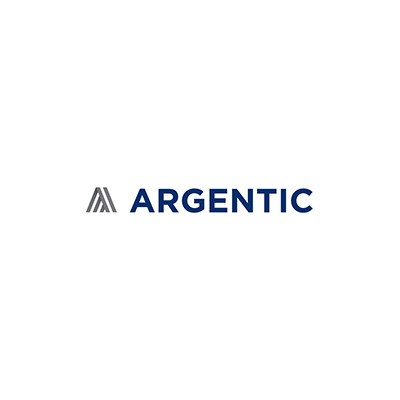 Logo with the text 'ARGENTIC' in bold blue letters and a stylized 'A' symbol to the left.