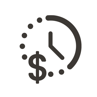 Clock with dollar sign and dollar bill, symbolizing time and money.