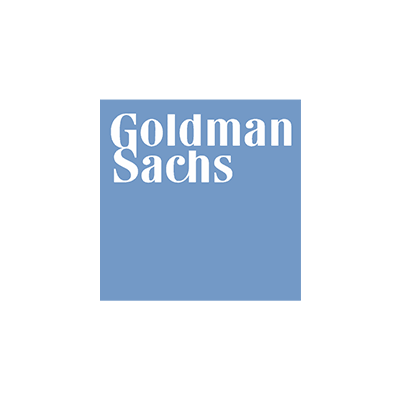 Goldman Sachs logo with white text on a blue background