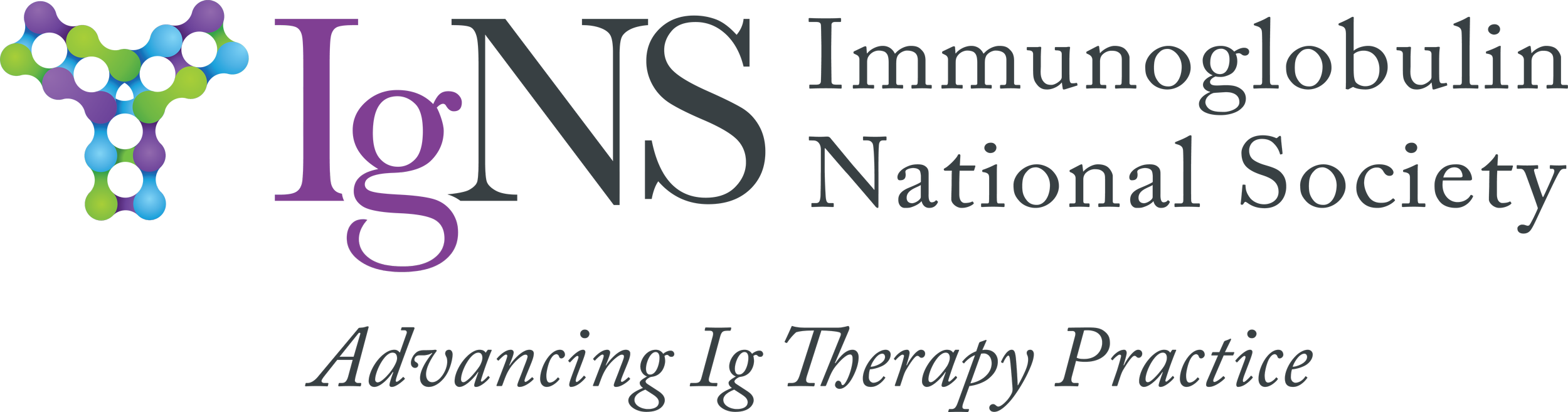 The logo for the IgNS Immunoglobulin National Society. Includes the slogan: Advancing Ig Therapy Practice