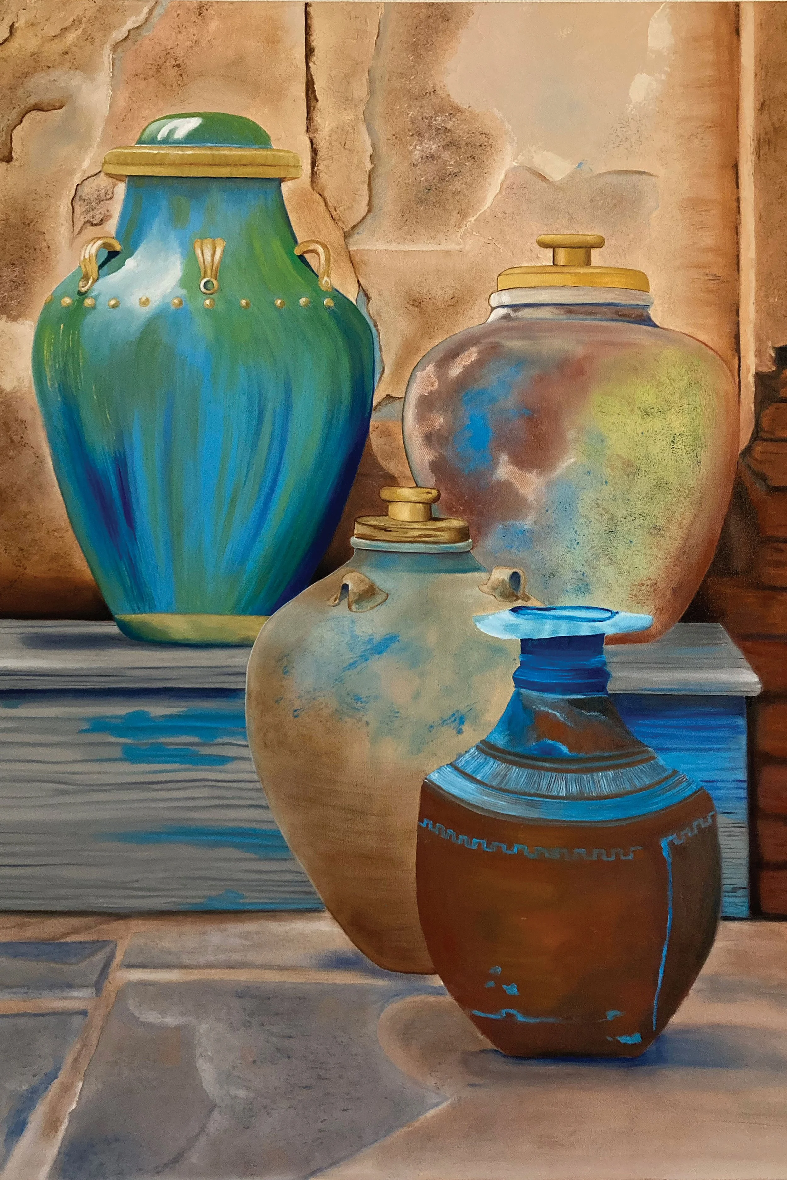 Jars on Wooden Steps by Victoria Zuchelli