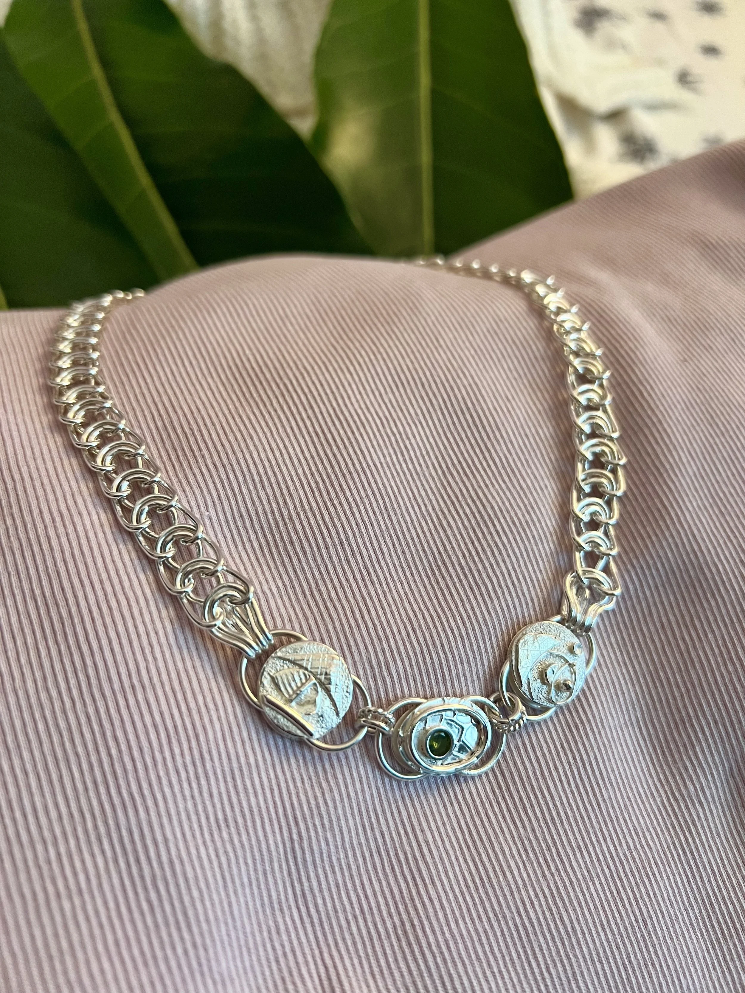 Side Weave Necklace w/Centerpiece + Sapphire  by Cornelia Haerle