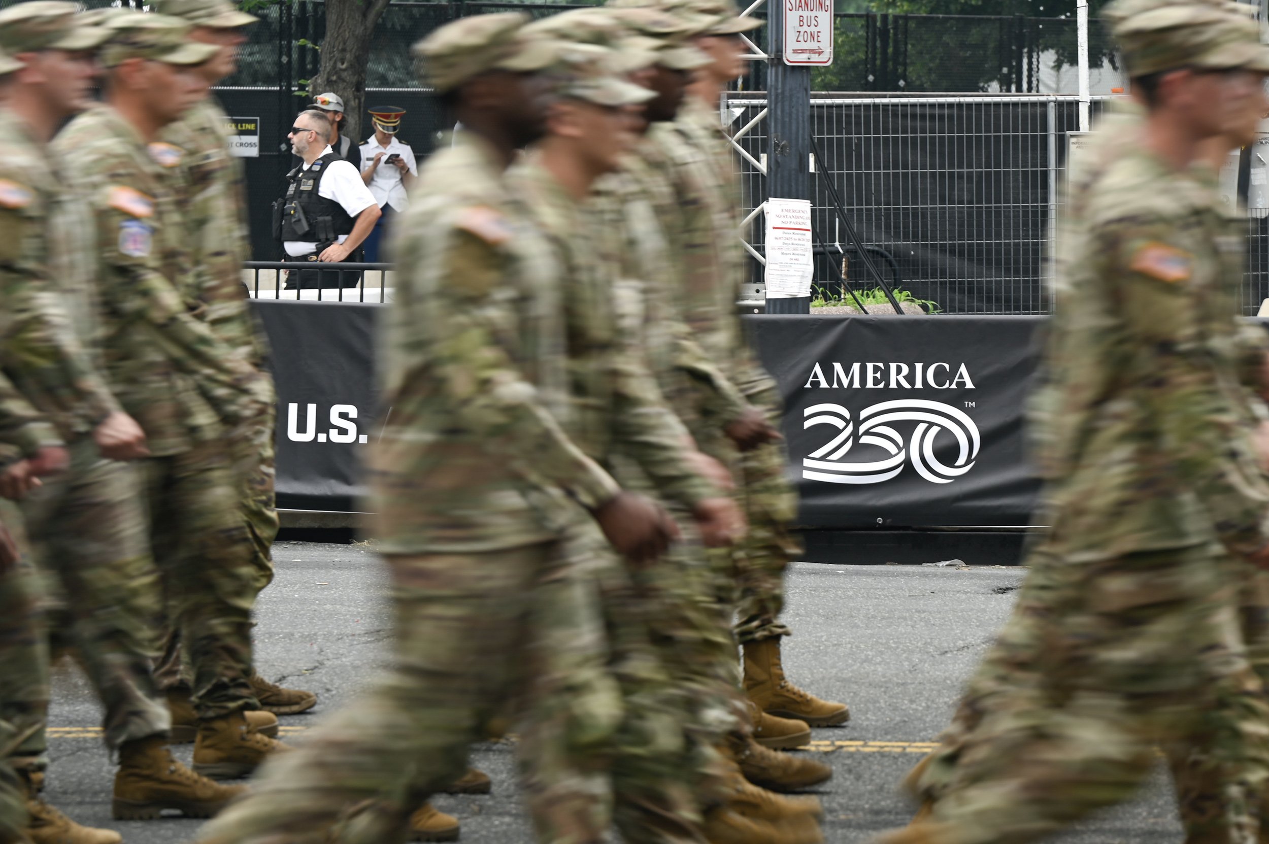U.S. Army soldiers march during the Army's 250th birthday celebration in Washington, D.C., on June 14, 2025.