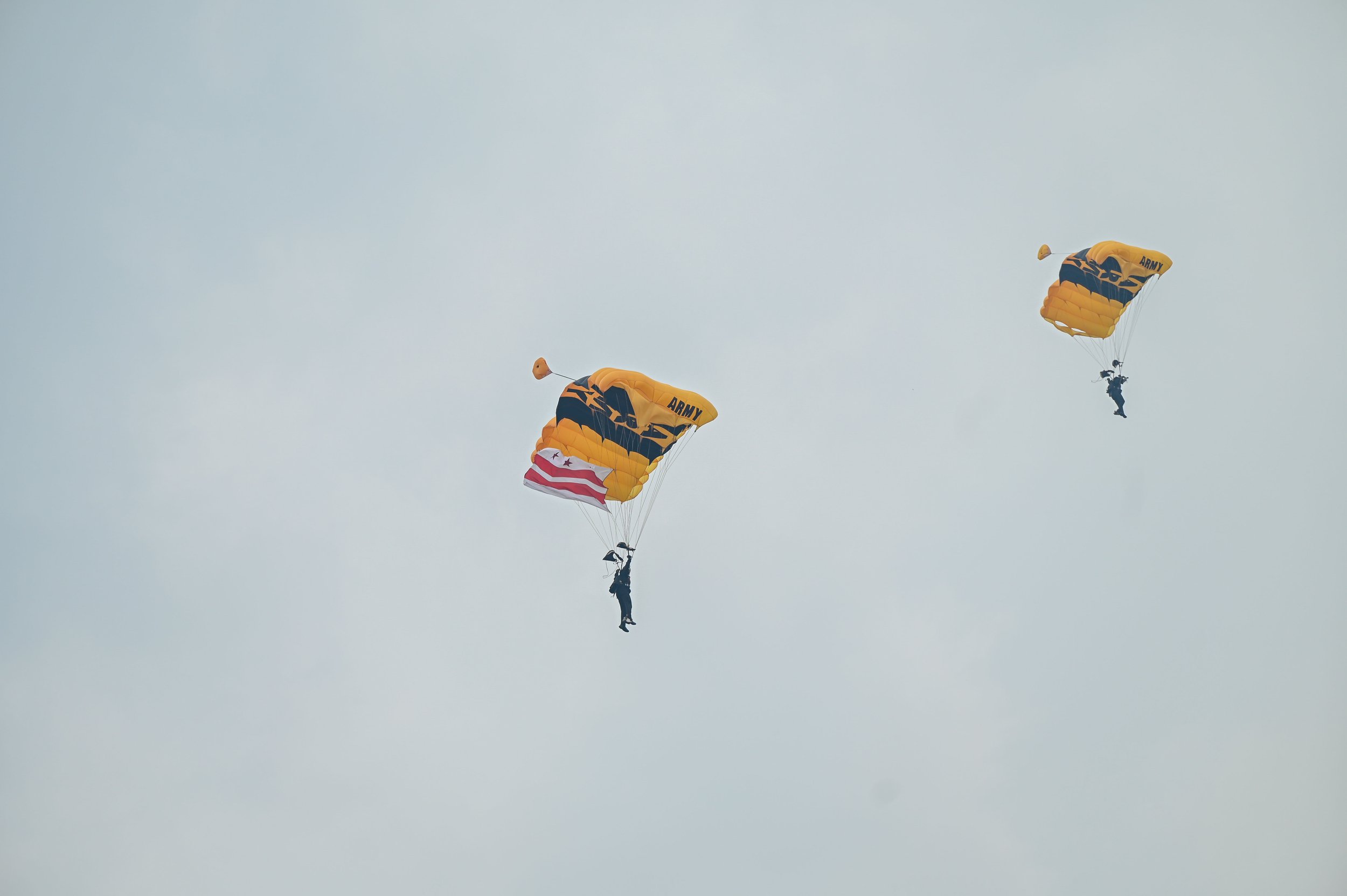 U.S. Army Golden Knights parachute over the National Mall in Washington, D.C. on June 14, 2025.