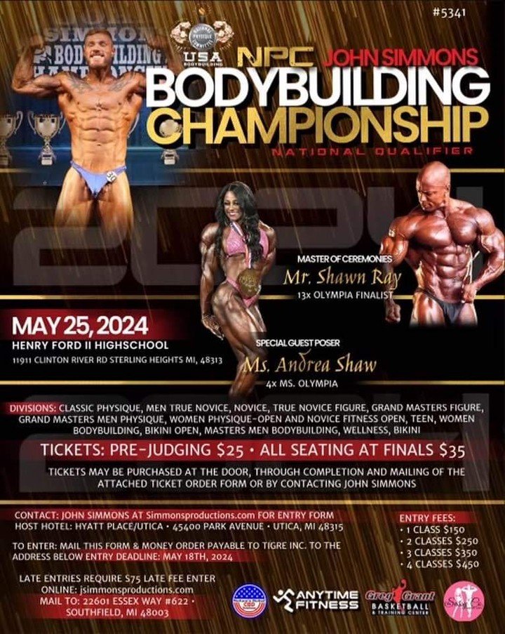 Just under 4 weeks to go until &quot;show time&quot;. Competitors be sure to sign up soon to avoid a late fee. Late fees are waived for competitors who participated in the NPC Grand Rapids Bodybuilding Championship. For more information, check out js