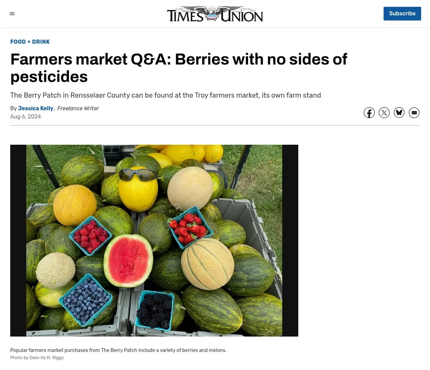 Times Union website, Aug. 6, 2024: ‘Farmers market Q&A: Berries with no sides of pesticides’ by Jessica Kelly