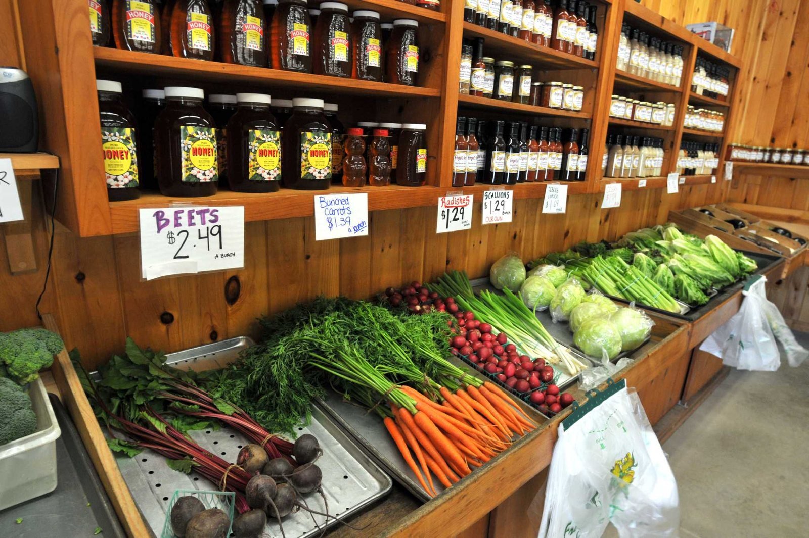 Color photo as published on timesunion.com with the online version of the story: produce on the shelves at Engel’s Acres farm stand, August 3, 2015. Photo by Phoebe Sheehan, special to the Times Union.