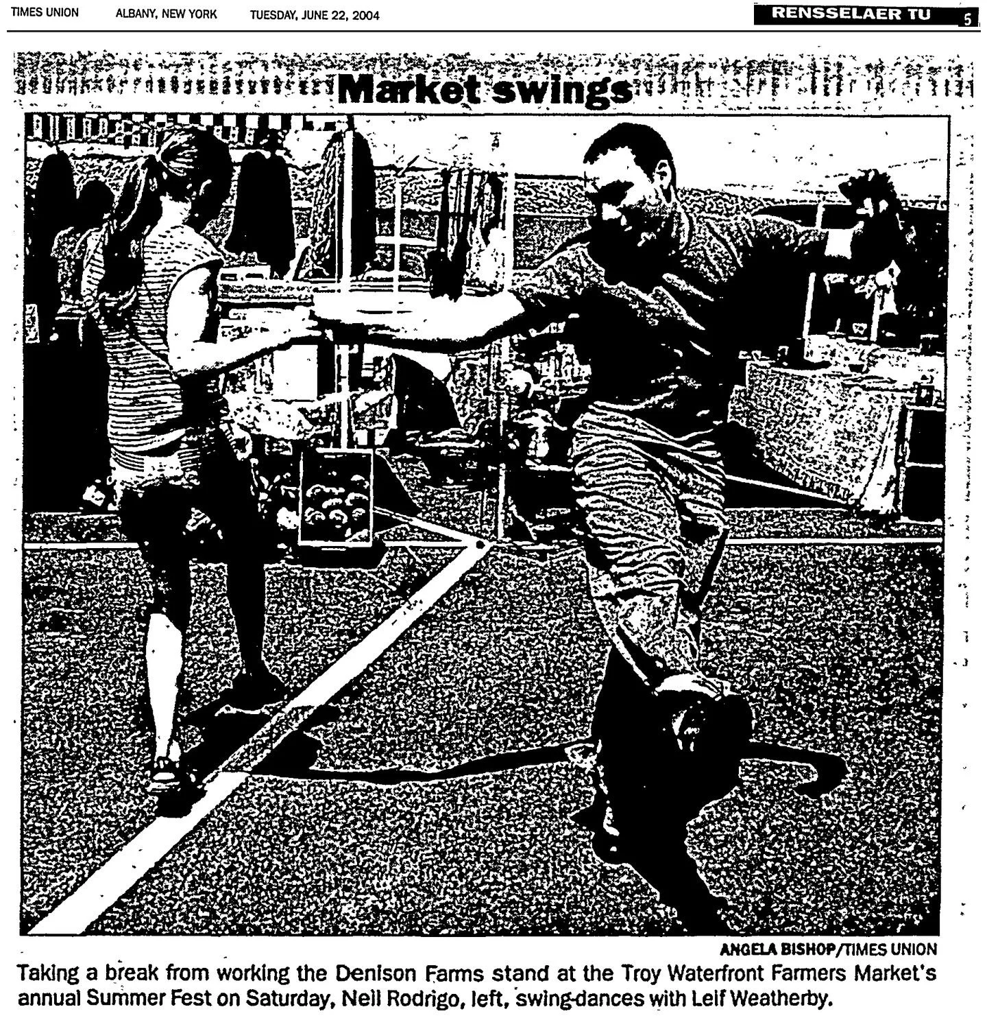 Times Union clipping, June 22, 2004, Rensselaer TU, p. 5: “Market Swings,” about the Troy Waterfront Farmers Market in Troy.