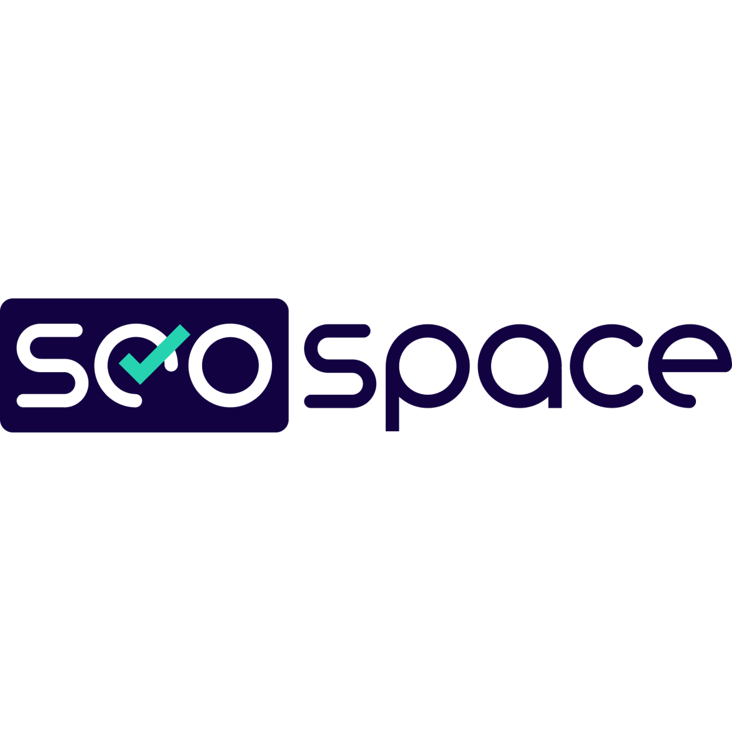 SEOSpace Brand Logo with purple letters and a transparent background with green check mark