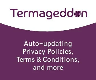 Termageddon banner promoting auto-updating privacy policies and terms.