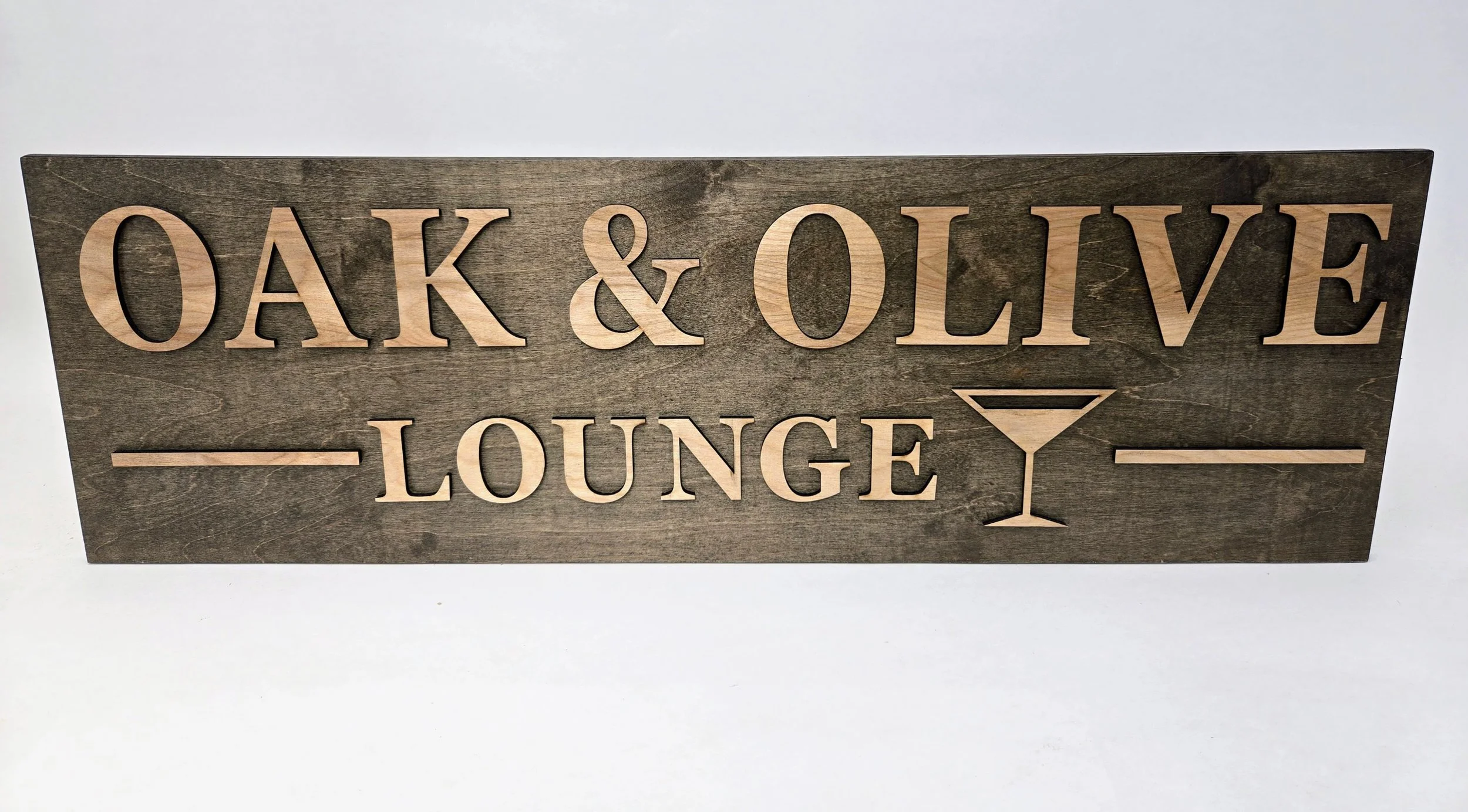 Oak &amp; Olive Lounge — Handcrafted Wooden Bar Sign