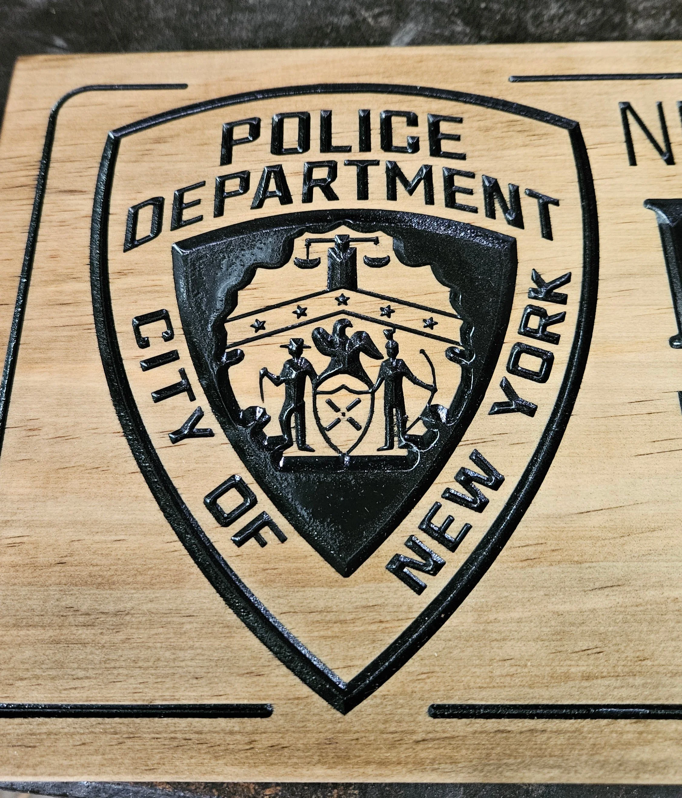 Custom NYPD Police Officer Wooden Plaque – A Timeless Tribute in Dark Walnut