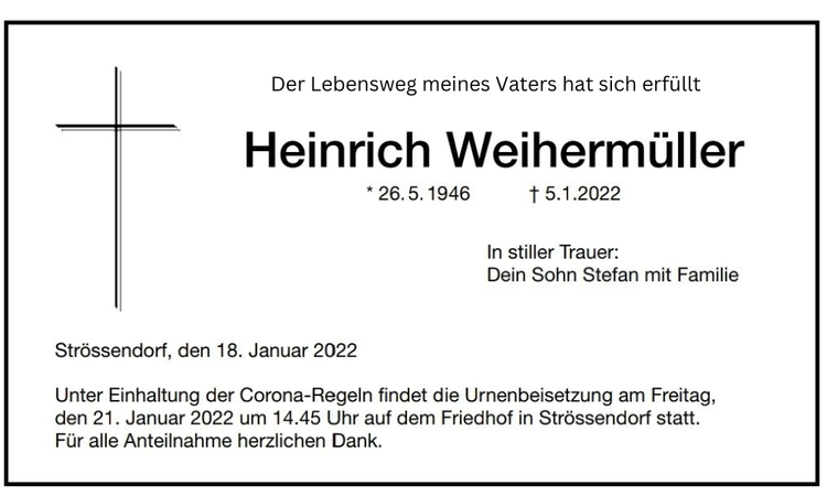 Traueranzeige, Januar 2022