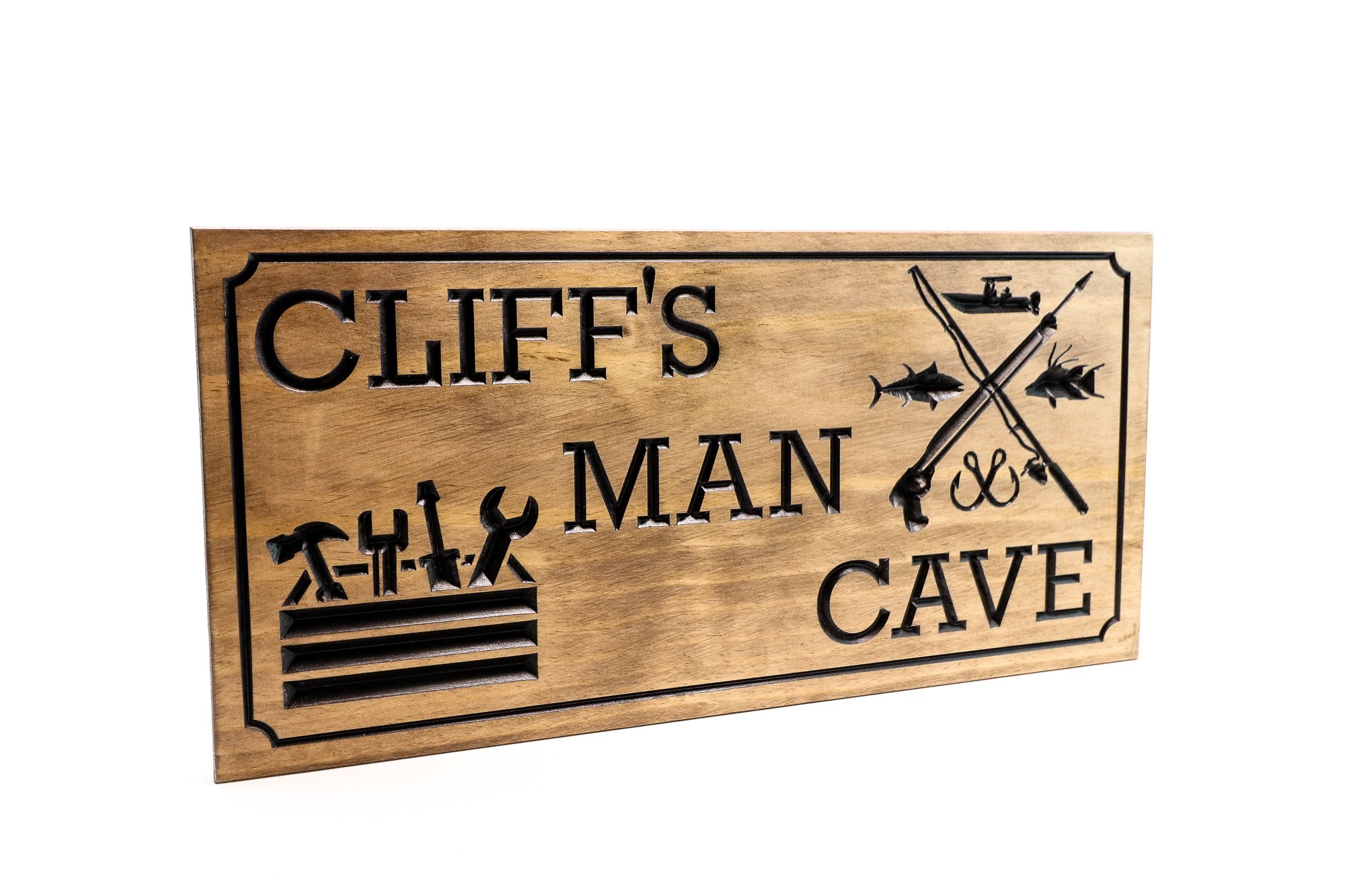 Man cave sign wood, Garage Sign-Shop Sign- Fishing Decor, hunting hobby, Custom sign-Personalized Wood Sign (CWD-681)