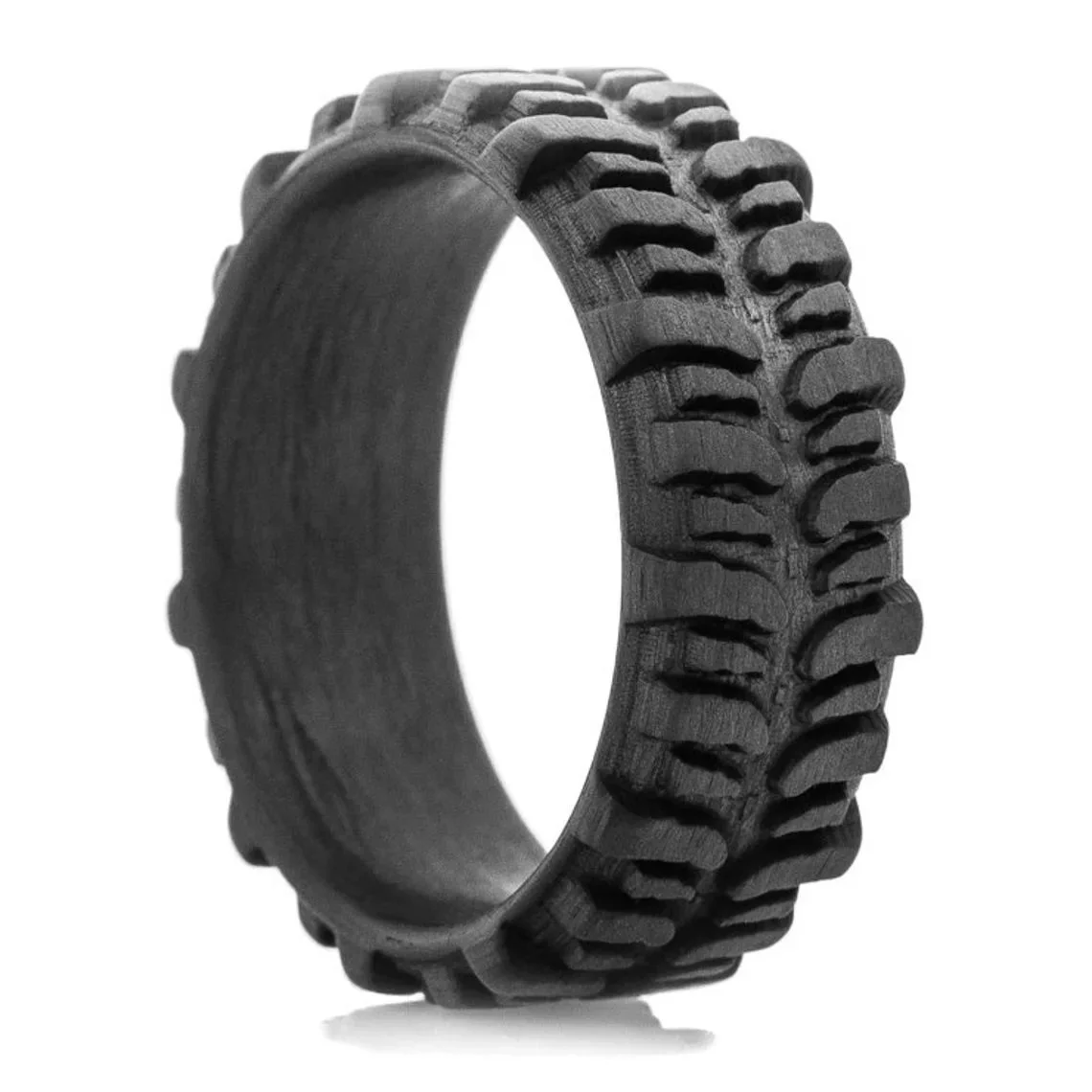 Bogger, Carbon Fiber Tread Ring, Off Road Racing, Tough Ring, 9mm Black Wedding Band-1