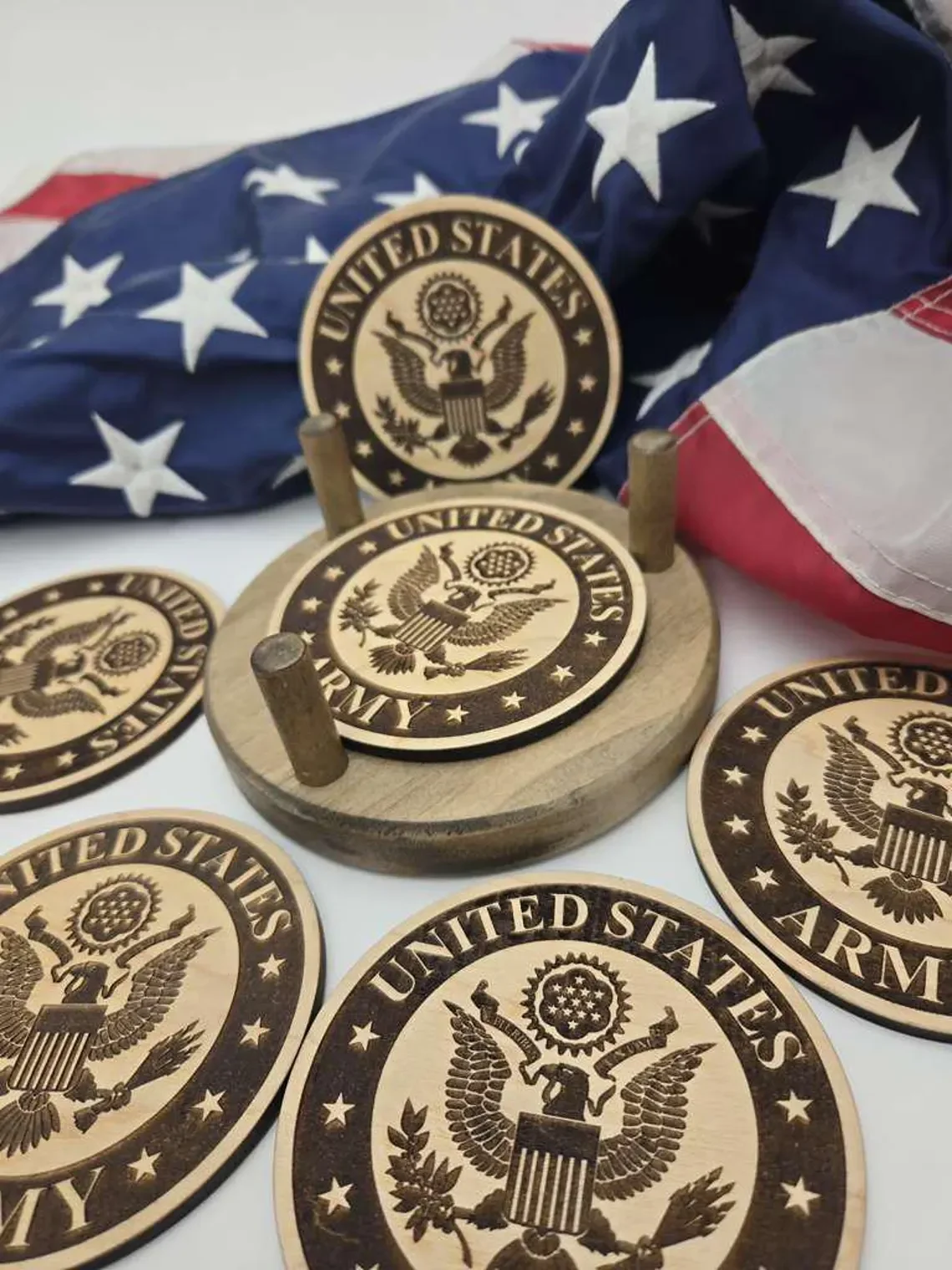 Lasered Coasters - Wooden Coasters with Holder - Military (L-14) (1).webp