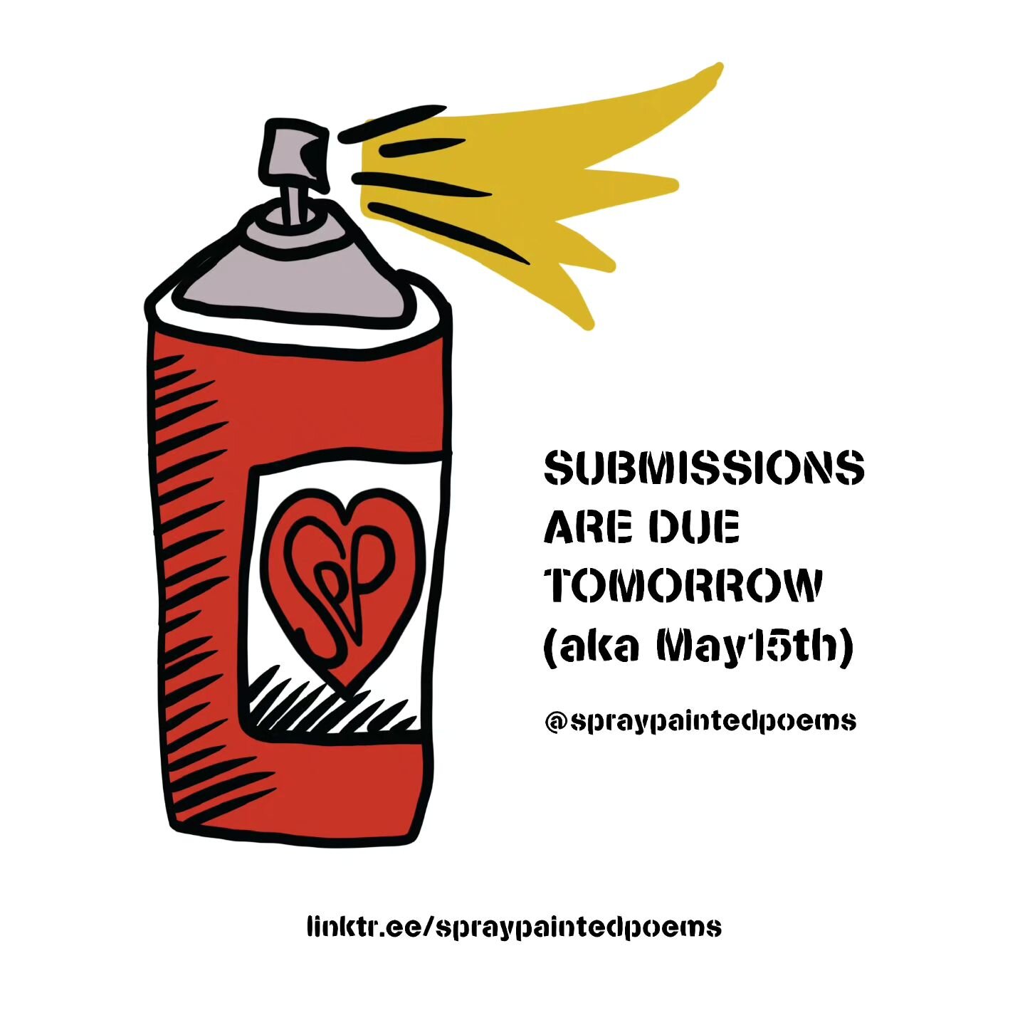 TOMORROW IS THE DAY! ✨️ if you want to see your short poems spray painted onto the sidewalks in Milwaukee, submit by the end of tomorrow (May 15th!).

🌐 link in bio to learn more &amp; submit
✍️ poems/lyrics must be 15 words or less
🎨 we'll be spra