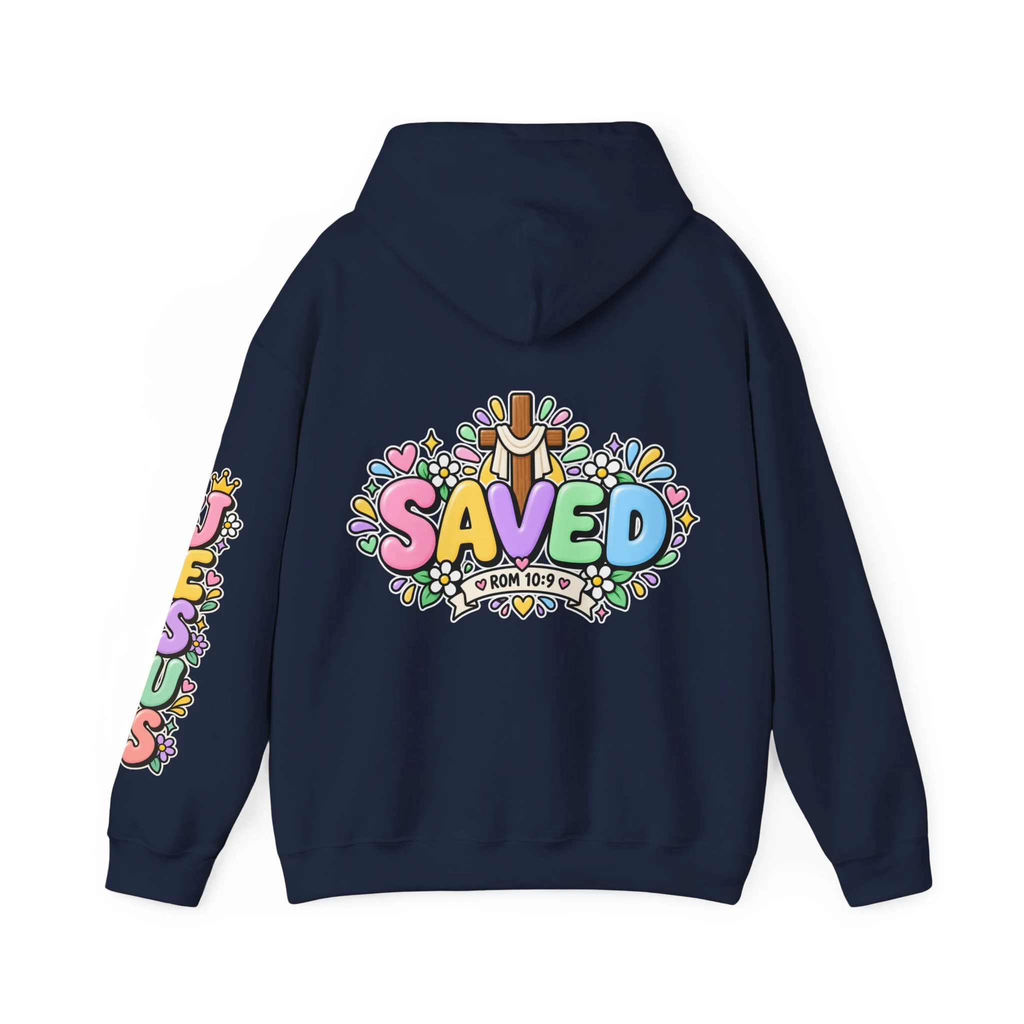 "Saved" Romans 10:9 Pastel Hoodie | Cute Bubble Letter Christian Apparel