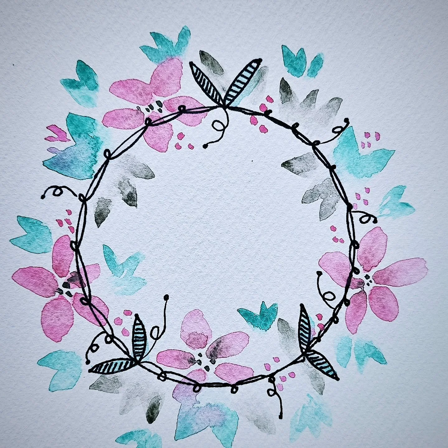 A watercolour wreath doodle from Sunday's Calming Watercolour Workshop. ❤️
