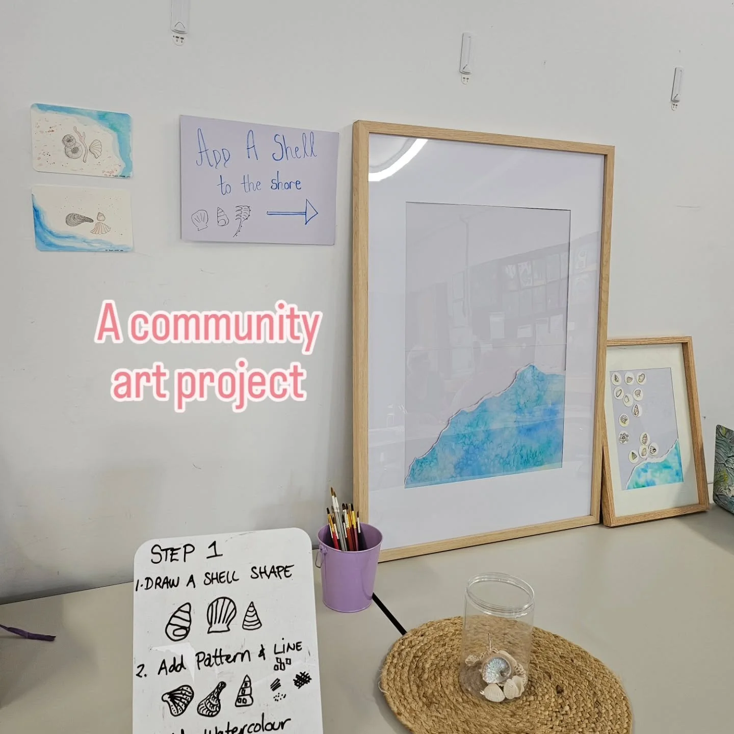On Saturday Feb 28 I created an opportunity for the community of Blind Bight to create an art work together. 

As Blind Bight is a coastal town, we drew  shells painted with watercolour which we mounted together in a frame.

The frame will be display