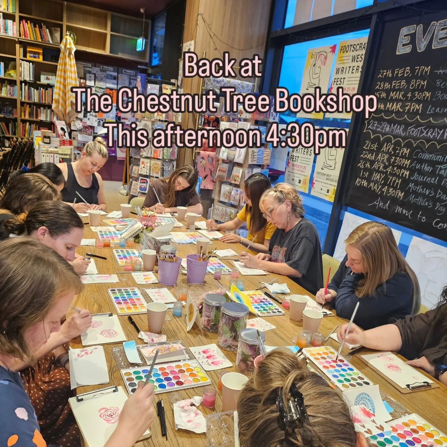 Back at The Chestnut Tree Bookshop This afternoon 4:30pm for Calming Watercolour 

Only a couple of spots left, is one yours?
Booking link in bio 🔗