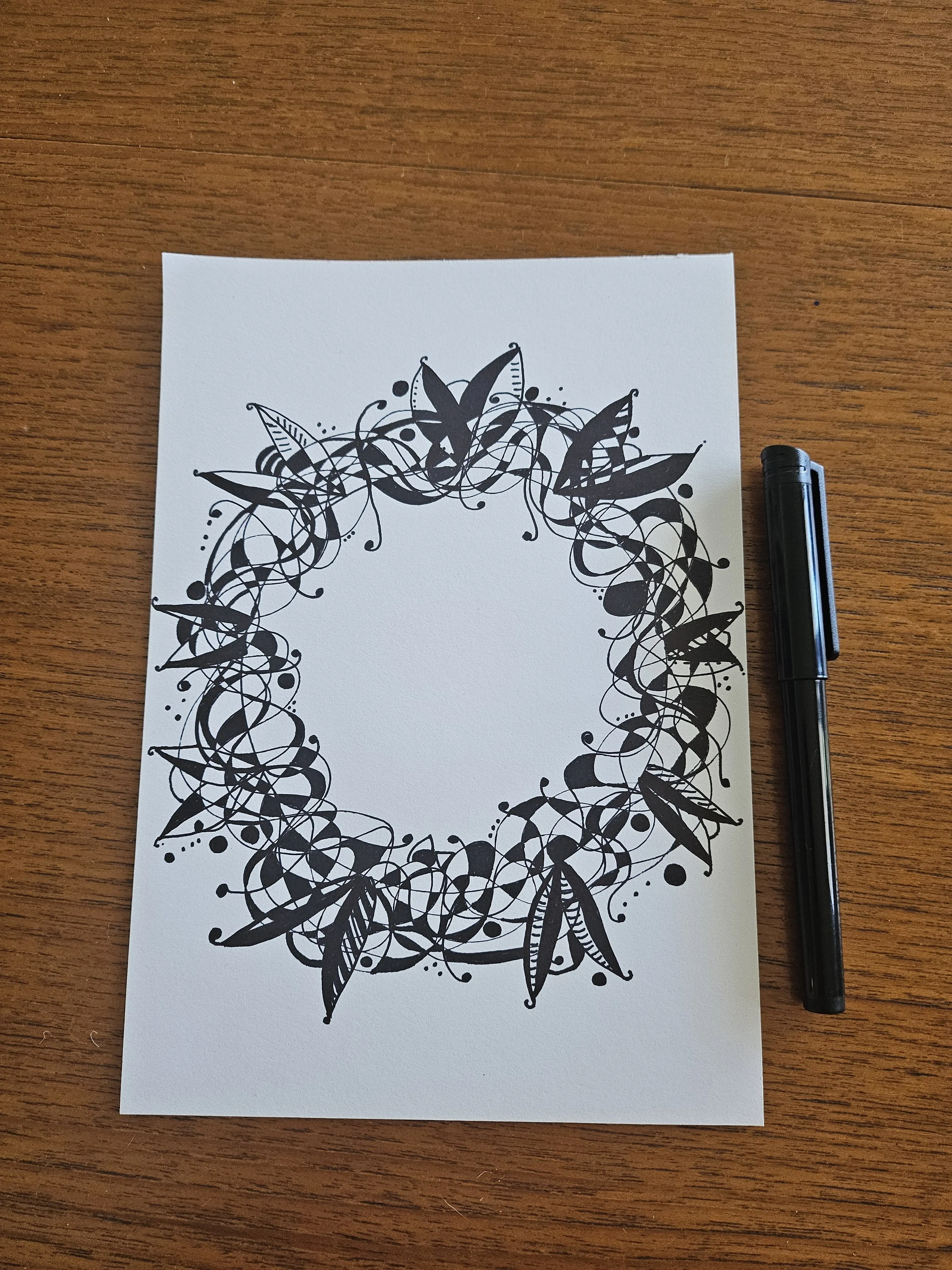 A mindful drawing of a Christmas Wreath