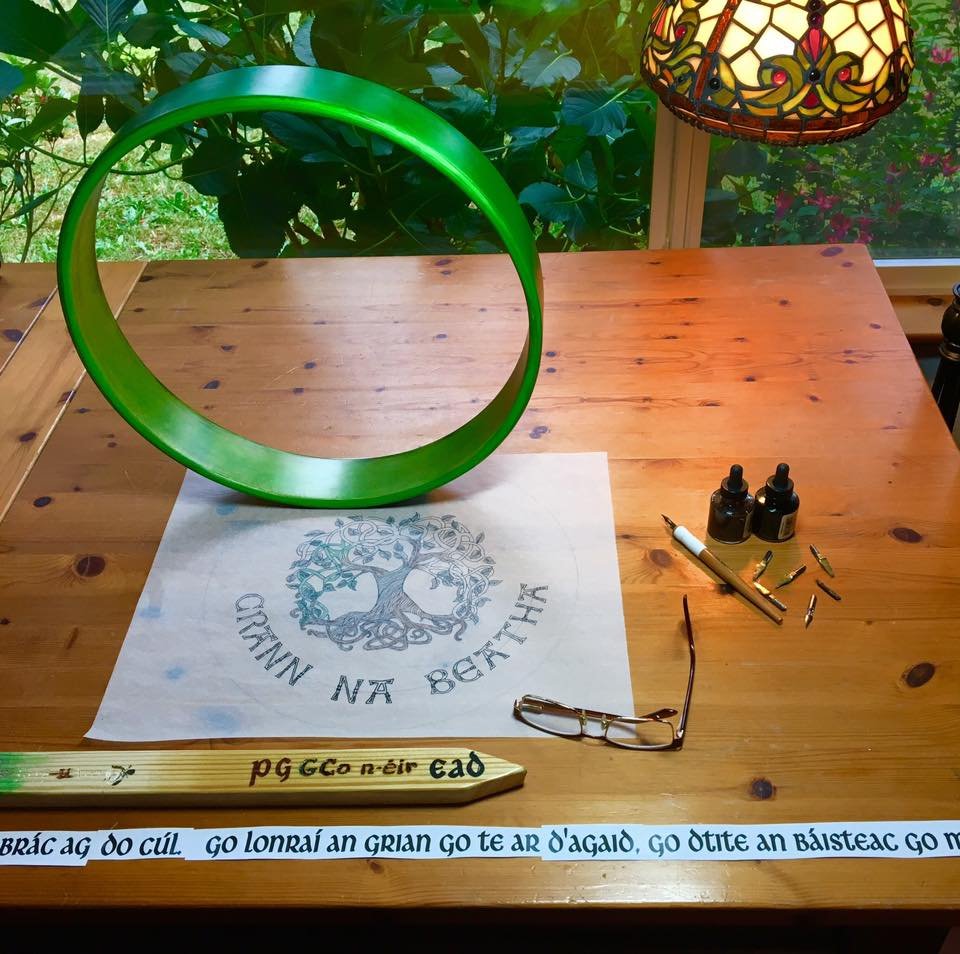 Jane's Celtic Tree of Life Drum: working on the Sacred Circle (hoop).