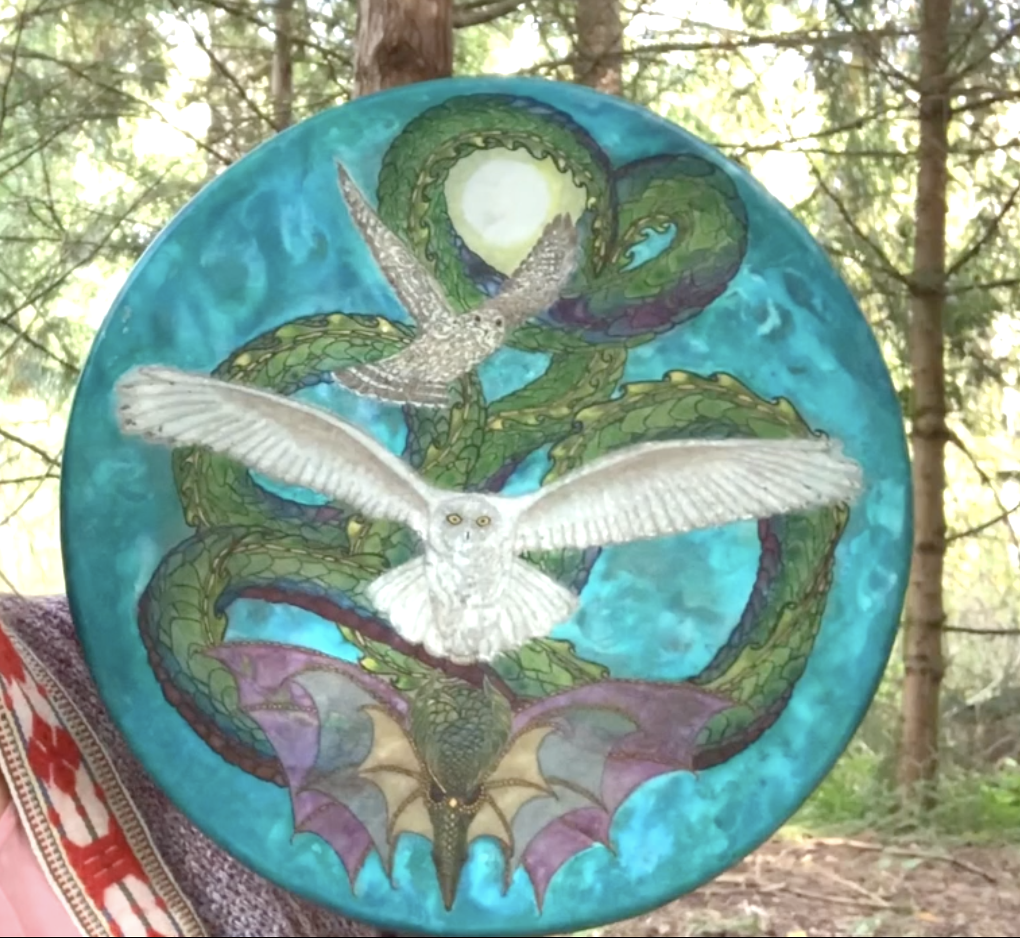Owl Clan: Water Healing Drum, complete. Ready to ship to Saskatchewan, Canada.