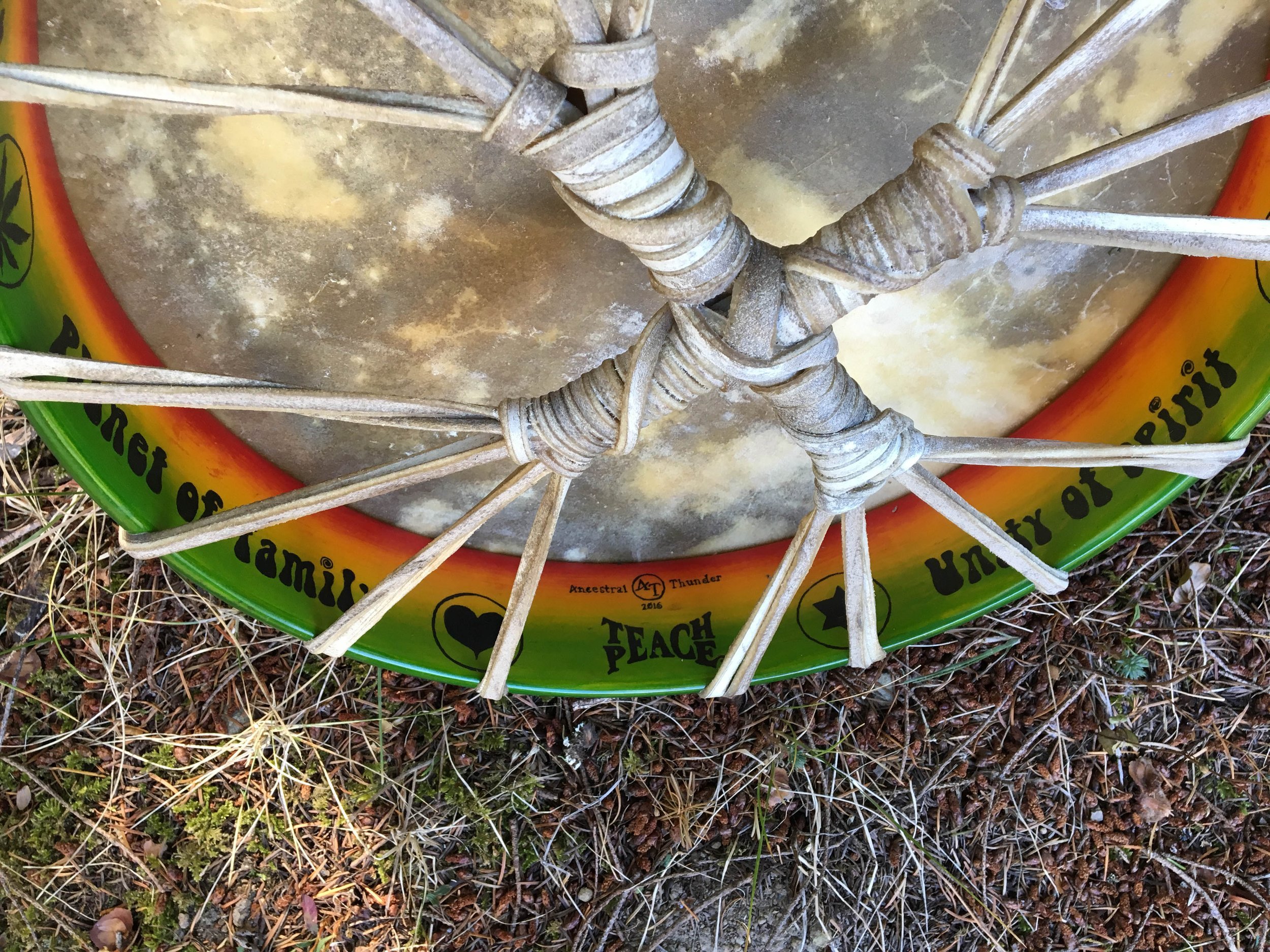 Rosie: Soul of a Lion Drum: The inside of the Sacred Circle holds the mantra for this Drum.