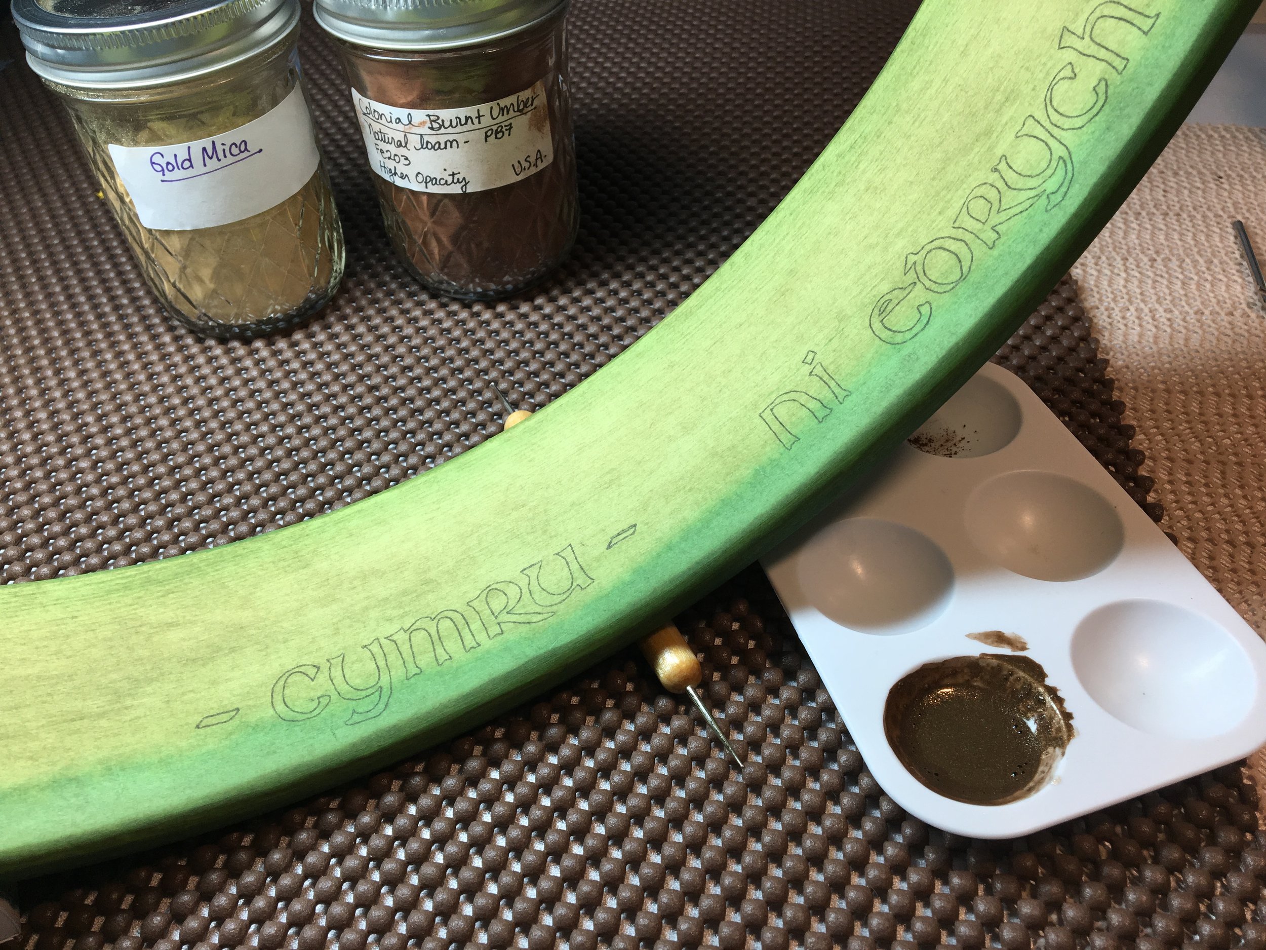 Sarah: Òran Mór Drum: Preparing the Sacred Circle for inking the mantra within.