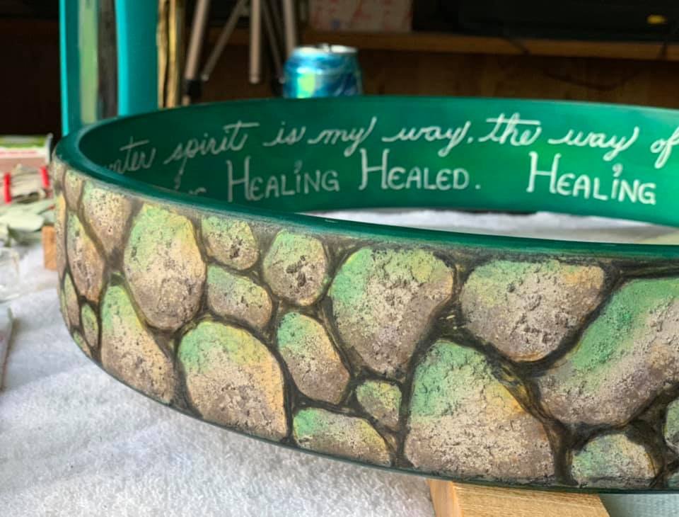 Owl Clan: Water Healing Drum: the completed Sacred Circle (hoop), representing the guiding structure of the Sacred Well of Owl Clan, whose Waters are healing and overflowing to the Earth and all her People.